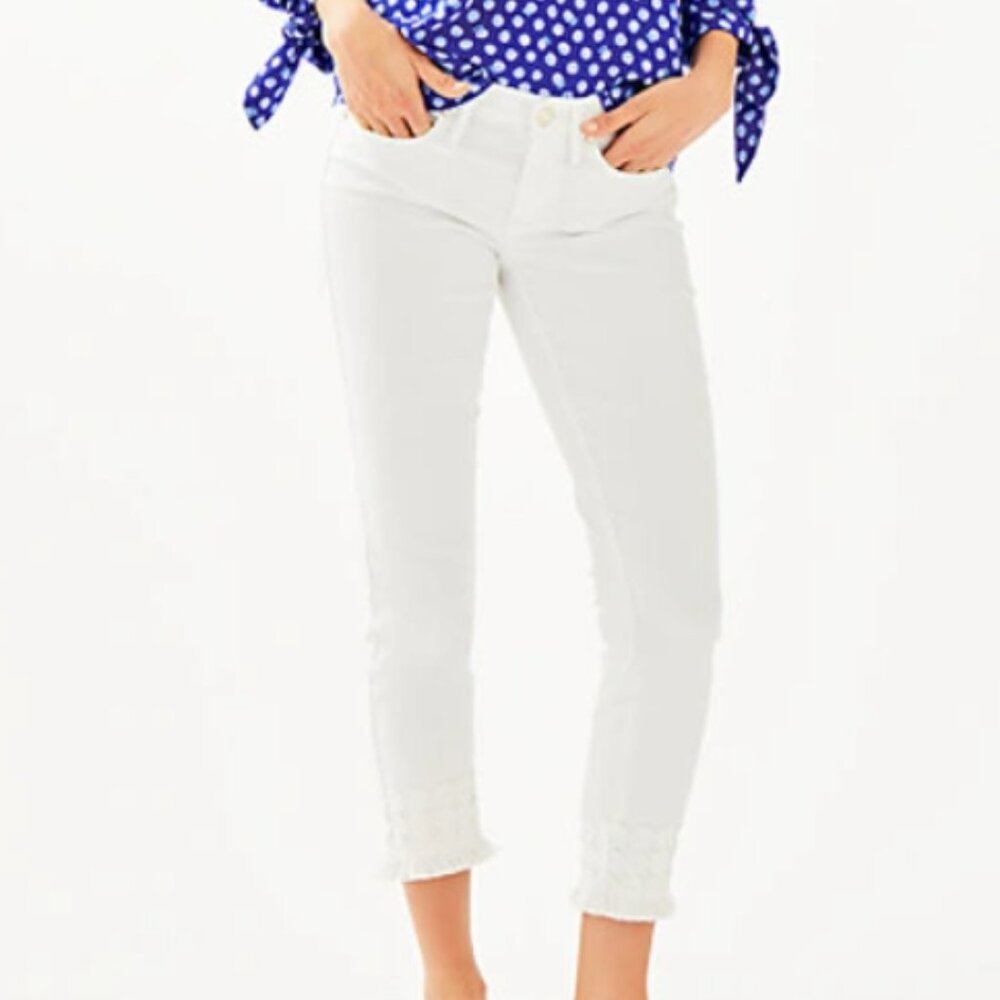 Lilly Pulitzer, 28" South Ocean Skinny Crop Lace Trim Pant, size: 0